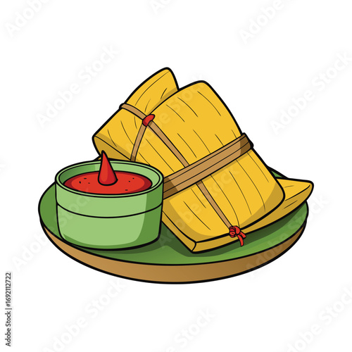 Authentic mexican tamales wrapped in corn husks served with delicious savory sauce