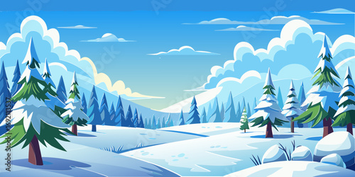 vector graphics, landscape, sky, clouds, forest, mountains, stream, snow, ice, trees, bushes, pine needles, thawed patches, snowdrifts, fjords, meadows, glades, wind, freshness
