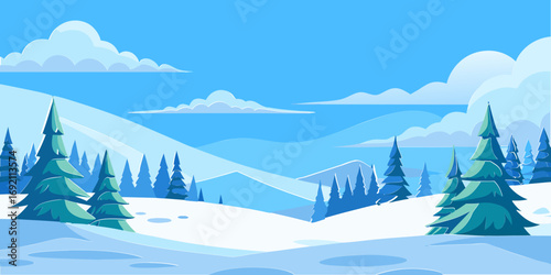 vector graphics, landscape, sky, clouds, forest, mountains, stream, snow, ice, trees, bushes, pine needles, thawed patches, snowdrifts, fjords, meadows, glades, wind, freshness