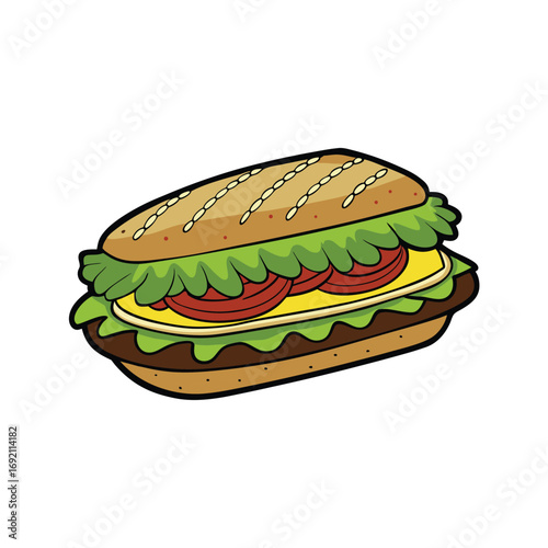 Delicious torta sandwich with fresh avocado lettuce and savory meat for advertising