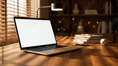 Tampilan HDR Sinematik Meja Kantor Rumah Minimalis untuk Pembelajaran Daring