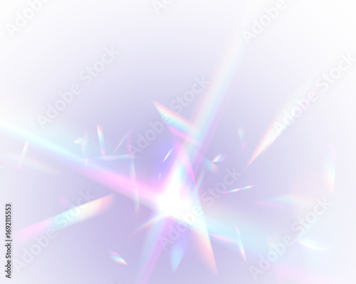 Ethereal Lens rainbow light streak transparent effect. Vector illustration PNG. Iridescent crystal leak glare reflection effect. Abstract refraction glow effect  background. 