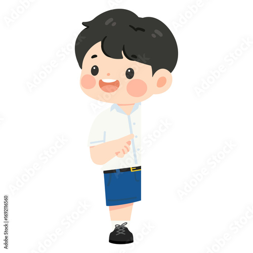 Illustration of Schoolboy in Uniform Pointing