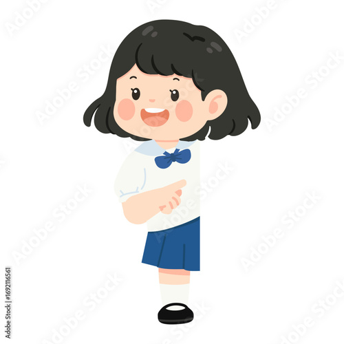 Illustration of Schoolgirl Pointing Right