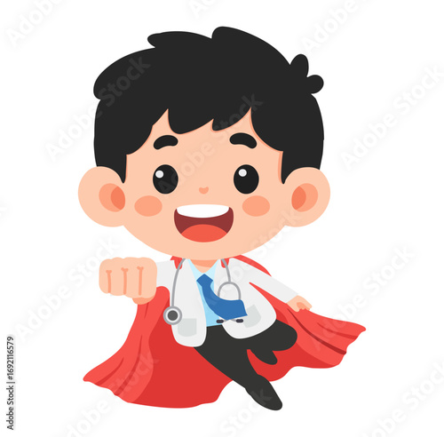 Cartoon Doctor Flying with Cape Illustration