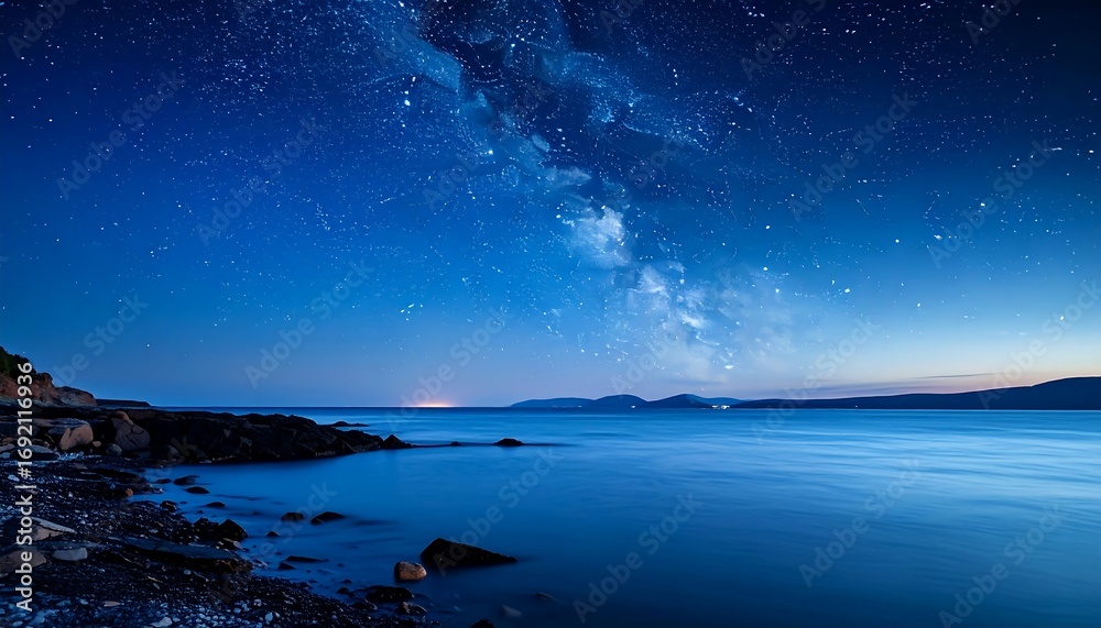 Naklejka premium Starry night over tranquil ocean