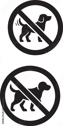 No dogs allowed and no dog fouling vector icons. A set of black and white prohibition signs illustrating a concept for public space pet rules.