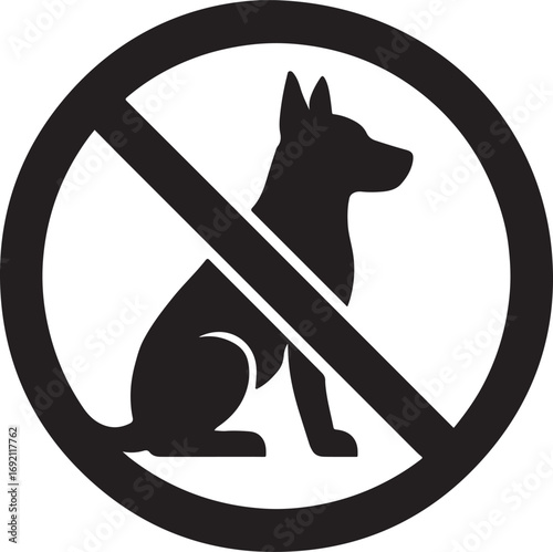 Monochrome vector illustration of a no dogs allowed sign, a universal symbol for pet restriction and prohibited area concepts