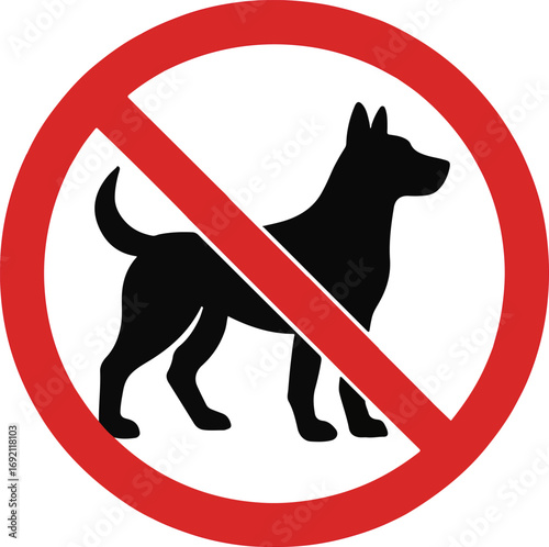 Red prohibition circle sign with a dog silhouette, indicating a no dogs allowed restriction policy.