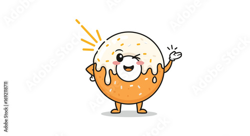 A cute kawaii donut character with a sparkly glaze and a wink