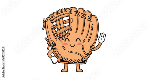 Cute cartoon baseball glove waving hello cartoon character sports equipment