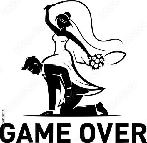 a black and white logo of a wedding couple , game over