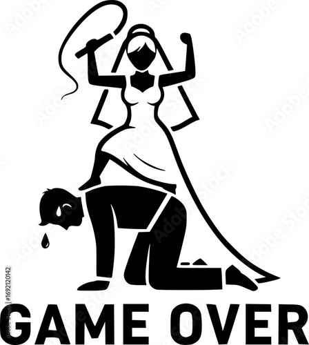 a black and white logo of a wedding couple , game over