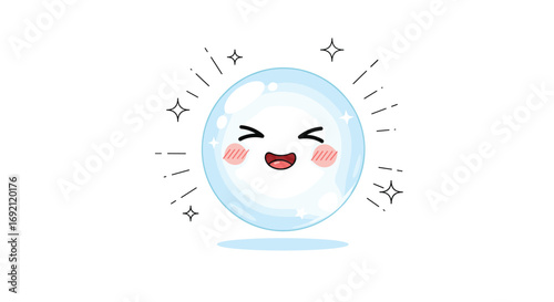 Adorable sparkling kawaii bubble character with happy face and blushing cheeks illustration