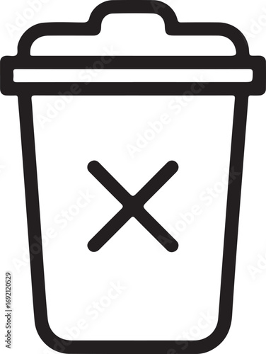 Simple outline icon of a trash can with a cross symbol indicating deletion or removal