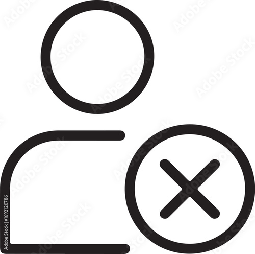 Simple outline icon of a person with a red x symbol indicating deletion or removal