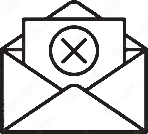Open envelope with paper showing a red x symbol indicating rejection or error