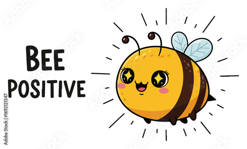 Cute bee positive motivational cartoon vector with pun for inspirational t shirt print