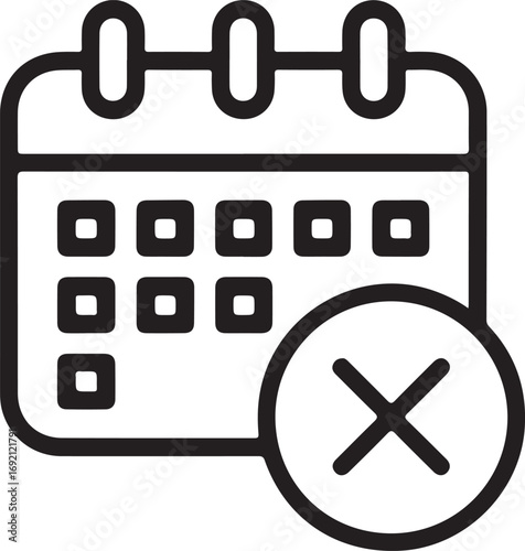 Calendar icon with a cross symbol indicating cancellation or no date