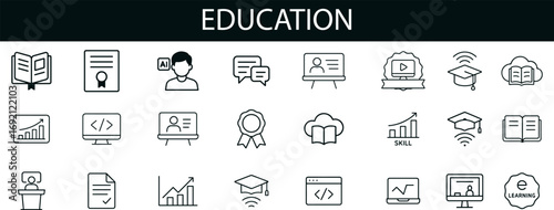 Education Icon Set for Online Learning, Academic Tools, and Virtual Classroom UI Design