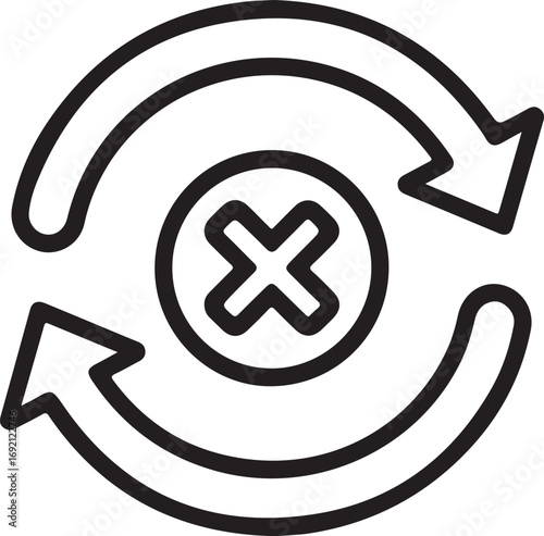 Circular arrows with a cross mark inside a circle indicating cancellation or error