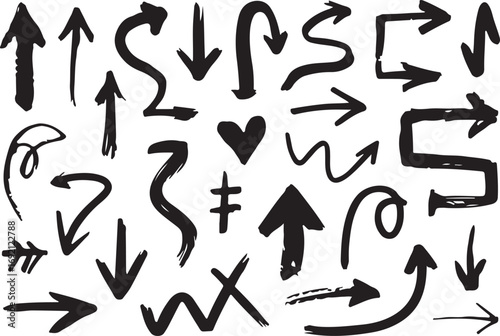 Hand Drawn Arrows Vector Set Sketch Style Directional Elements Collection