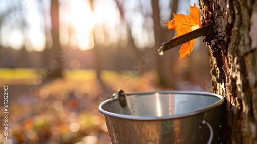 Maple Syrup Harvesting in Autumn Woods.