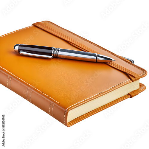 Elegant leather journal with classic pen symbolizes organization and reflection