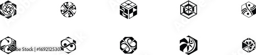 Black Geometric Abstract Icons Set circle concept