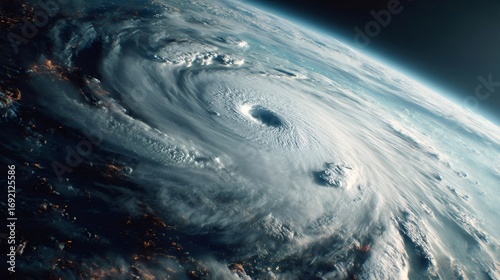Powerful hurricane swirling over planet earth from space