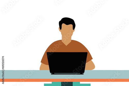 Man focused on typing on a laptop in a bright, modern workspace