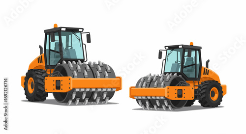 Two orange road rollers, detailed illustration.