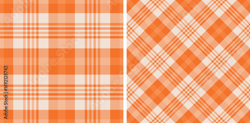 Seamless orange color check pattern. Repeating patern plaid. Checkered design for prints. Repeated tartan fabric. Vector scottish fabriс. Ekose texture. Madras flannel. Checker line. Stripe gingham


