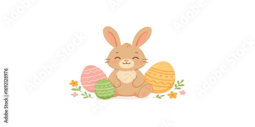 Print  Cute Easter Bunny Rabbit Vector Illustration