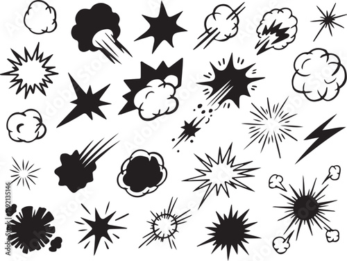 Dynamic Comic Book Explosion Vector Collection with Cloud and Starburst