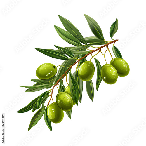 Detailed Olive Branch Illustration on Black Background for Mediterranean Themes