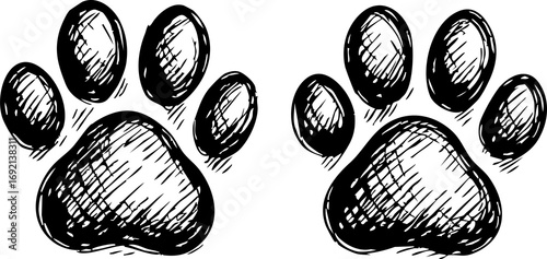 Hand drawn paw sketch PNG on transparent background. Doodle animal footprint illustration for pet logo, veterinary design, cat and dog paw print, decorative element, abstract vector clipart