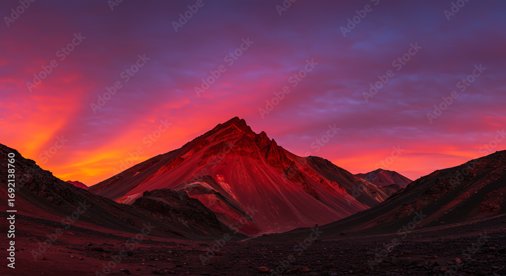 Fototapeta premium Mountain landscape at colorful sunset sky