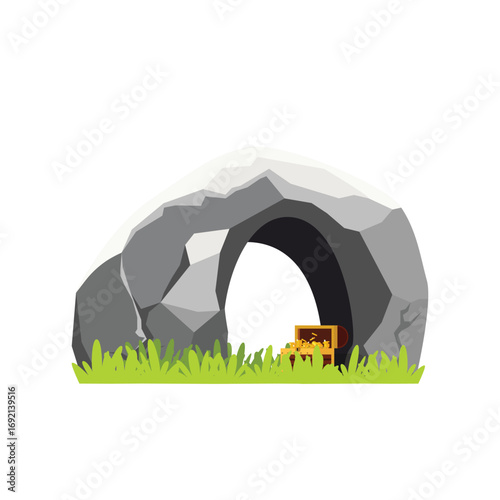 Gold Coins in a Chest Under a Rock