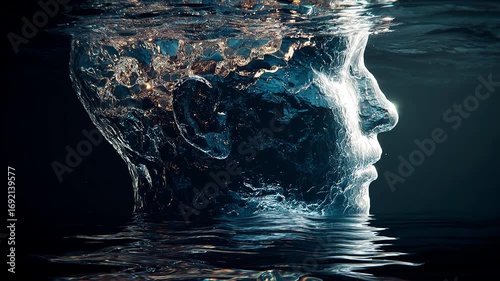 human face made from the water abstract concept aqua background