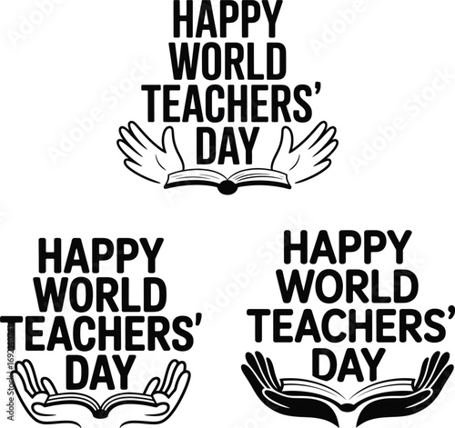 Happy world teachers day graphics open book and hands celebrating educators
