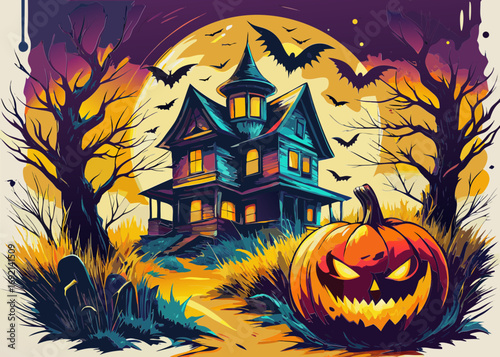 festa di Halloween, gatto nero, cimitero, ossa e zucche 03