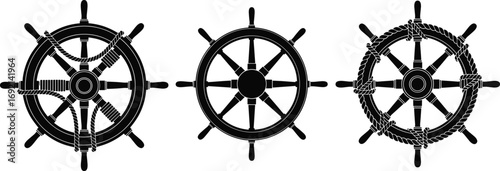 Nautical ship wheels with ropes, maritime steering wheel, vintage boat helm, sailing equipment, marine navigation, nautical decor, sea adventure