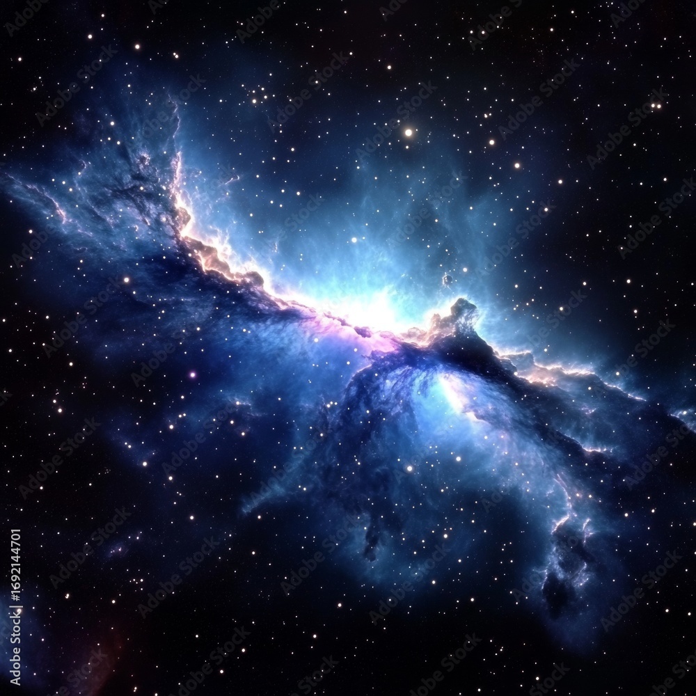 Fototapeta premium Stunning Majestic Blue Nebula Shimmers Brightly Against the Dark Canvas of Vast Outer Space