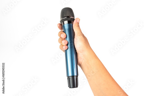 Hand holding a wireless microphone