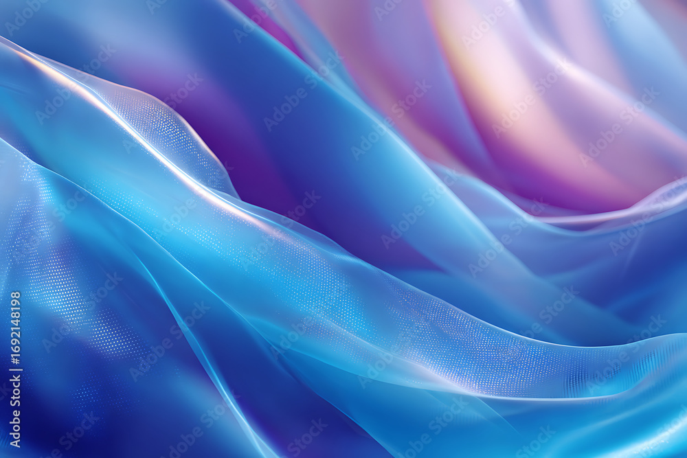 Obraz premium Abstract flowing iridescent fabric with subtle light particles creates a dreamy, modern, and elegant texture perfect for sophisticated designs.