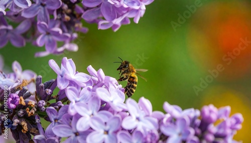 A bee on a lilac flower in soft focus