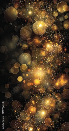 Abstract gold bokeh, swirling lights on dark background