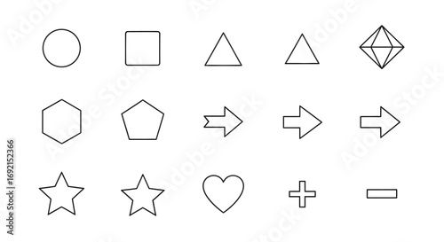 Collection of Basic Geometric Shapes and Symbols.