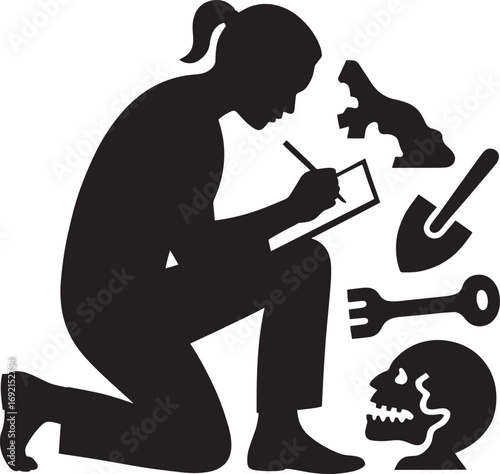 Archaeologist Documenting Findings at Excavation Site on Transparent Background